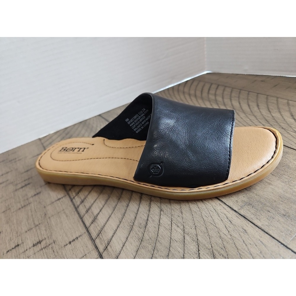 Born Shoes Women 9 Black Leather Izabel Slide Sandals Minimalist Capsule - Picture 5 of 12